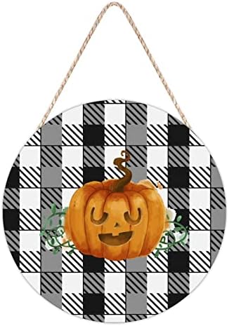 Halloween Pumpkin Wood Sign 10x10in Front Door Decor