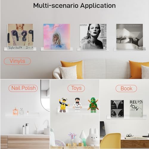 6 Pack Clear Acrylic Floating Shelves for Vinyl Record Display