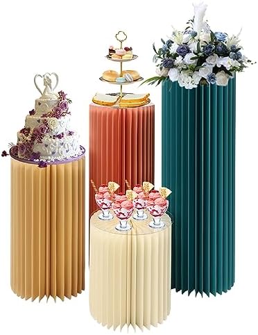3 Pcs Foldable Accordion Cylinder Paper Display Stand for Flowers and Decor