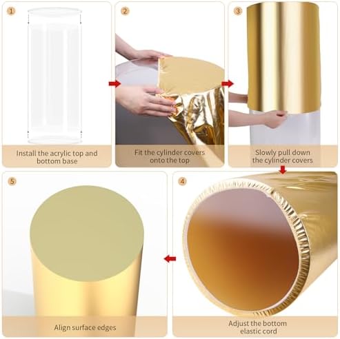 5PCS Clear Cylinder Stands with Gold Cover for Party Displays