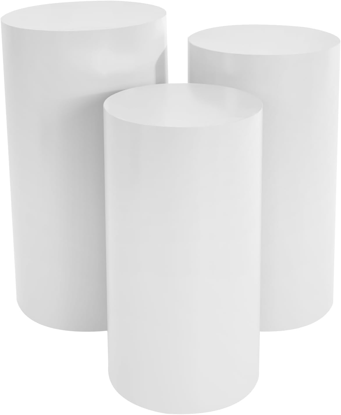 3 Pcs Round Cylinder Pedestal Stand for Wedding Party Display Decor White