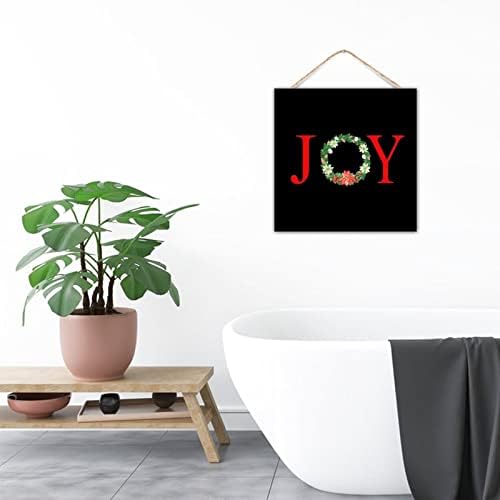 Joy Christmas Botanical Wreath Wooden Sign Door Hanger Decor 12x12in