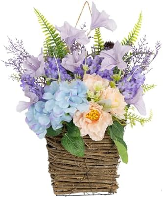 Cream Hydrangea Door Wreath with Silk and Rattan Design