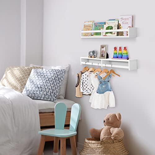 White Floating Bookshelf Set of 2 for Kids Room
