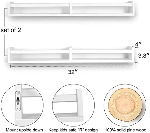 White Floating Bookshelf Set of 2 for Kids Room