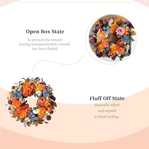 24-inch Fall Pumpkin Wreath Handcrafted Decor