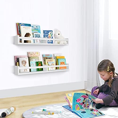 White Floating Bookshelf Set of 2 for Kids Room