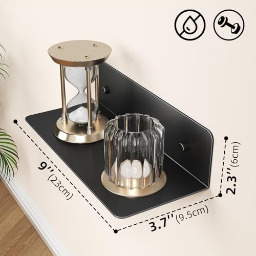 DrDJ Floating Shelves Set of 2 Black 9 Inch Metal Wall Mounted