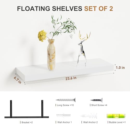 Bellsal Floating Shelves for Wall Set of 2 White Engineered Wood