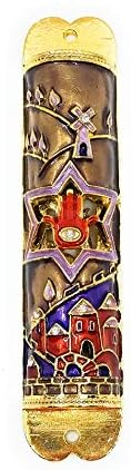 Ayuni Gifts 4 Inch Enamel Painted Mezuzah with Austrian Crystals