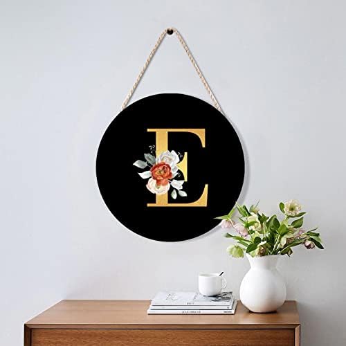 Farmhouse Front Door Hanger Rose Gold Initial Letter E Wood Sign