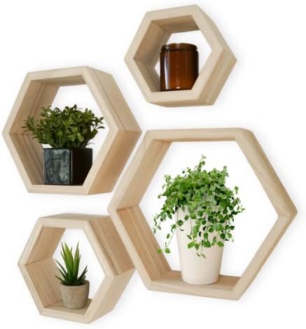 CosyDecor Hexagon Shelves Set of 4 Floating Wall Shelf for Home Decor
