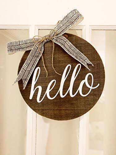 Hello Wreath Door Decoration Black and White Front Door Wreath Chevron Round Wood Wreath