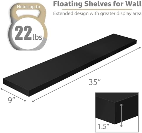 Sorbus Floating Shelves for Wall - 35 Inch Long Black 2 Pack