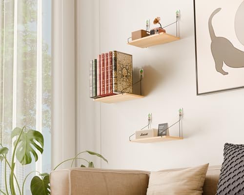 Rustic Wood Floating Shelves Set of 3 - Easy Install No Drill Needed