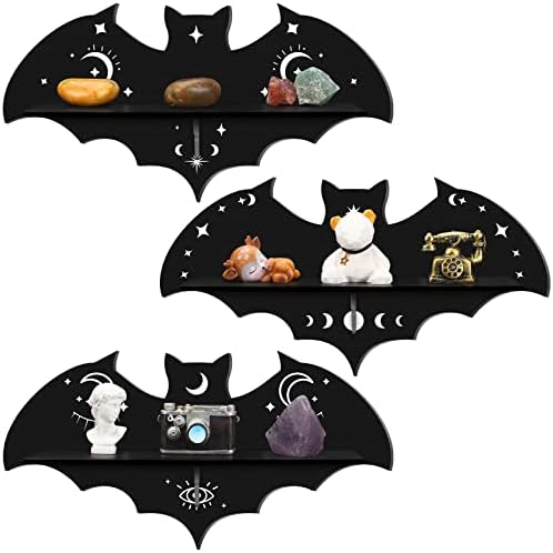 Geetery 3 Pcs Floating Black Bat Shelf Gothic Decor