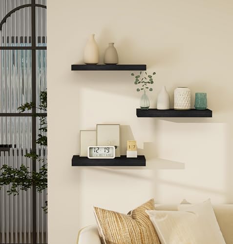 Vervida Floating Shelves Set of 3 Black 15 Inch Wall Mount