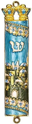 Matashi Hand Painted Mezuzah Gold Plated Jerusalem City Decor