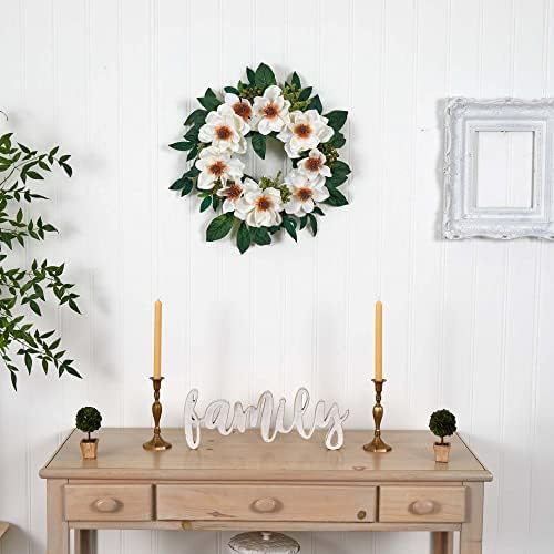 Nearly Natural 22in Magnolia Wreath White