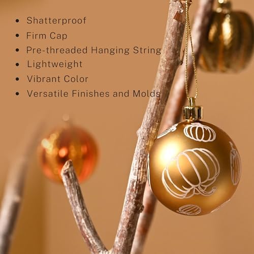 DECOR BY HANNAH Fall Harvest Tree Decorations 20ct Gold Orange Shatterproof Ball Ornament Set