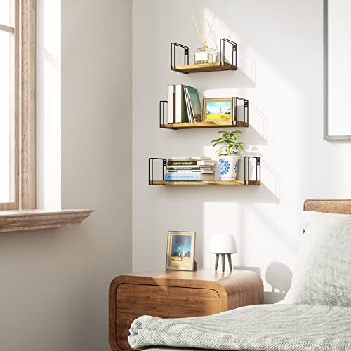 SRIWATANA Rustic Floating Shelves Set of 3 - 17 Inch Carbonized Black