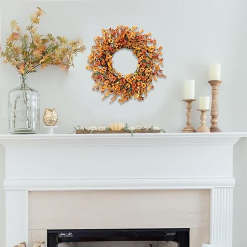 Bibelot 20 Inch Fall Wreath with Green Leaves and Yellow Daisies