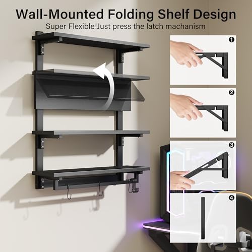 Spacesea Foldable Gaming Floating Shelf with LED Light and Hooks