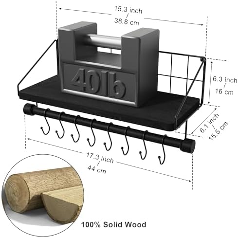Alsonerbay Floating Wood Shelf with Hooks and Towel Bar
