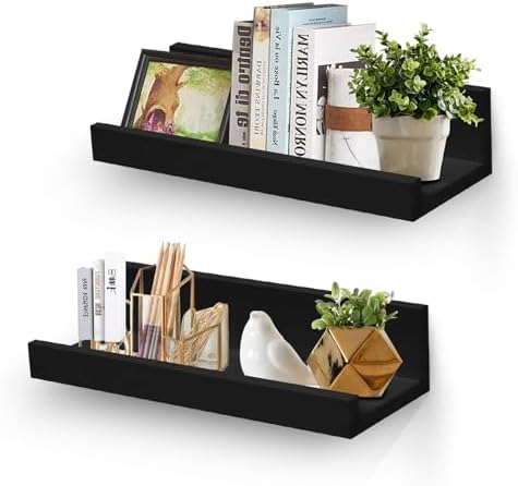 Muzilife 12 Inch Floating Wall Shelves Set of 2 Black