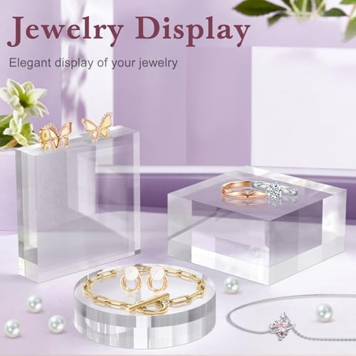 4 Piece Acrylic Display Stand Set Clear Cube Riser for Jewelry and Collectibles