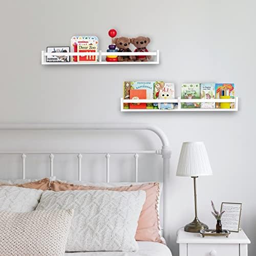 White Floating Bookshelf Set of 2 for Kids Room