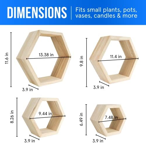 CosyDecor Hexagon Shelves Set of 4 Floating Wall Shelf for Home Decor