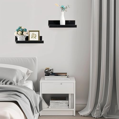 Muzilife 12 Inch Floating Wall Shelves Set of 2 Black