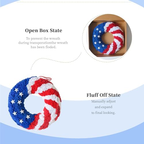 16 Inch Patriotic Wreath Flag Decor Red White Blue