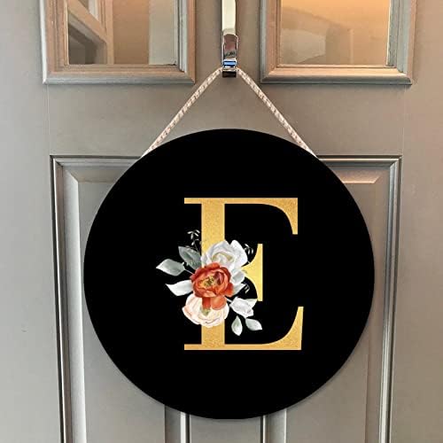 Farmhouse Front Door Hanger Rose Gold Initial Letter E Wood Sign