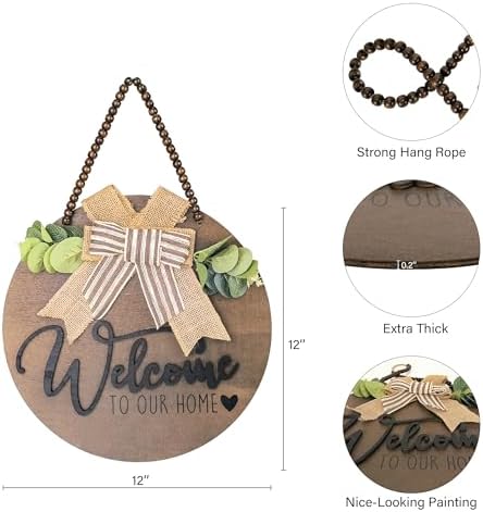 INTERHOMART 12 Inch Round Wood Welcome Wreath Front Door Decor