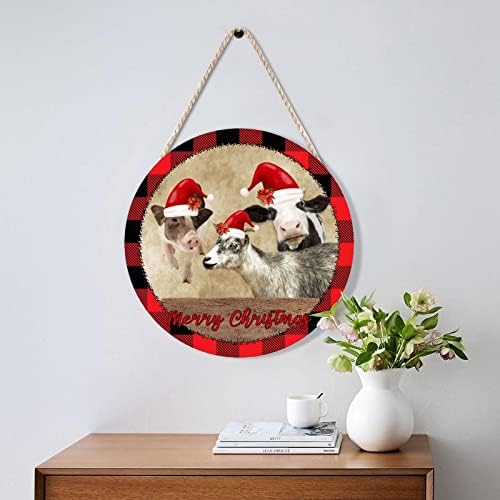 Farmhouse Door Hanger with Santa Hat and Farm Animals