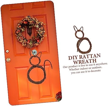VALICLUD Cat Shape Rattan Wreath Halloween Door Decor Accent