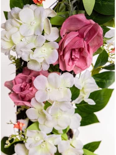 Summer Wreath with White and Pink Roses 24 Inches