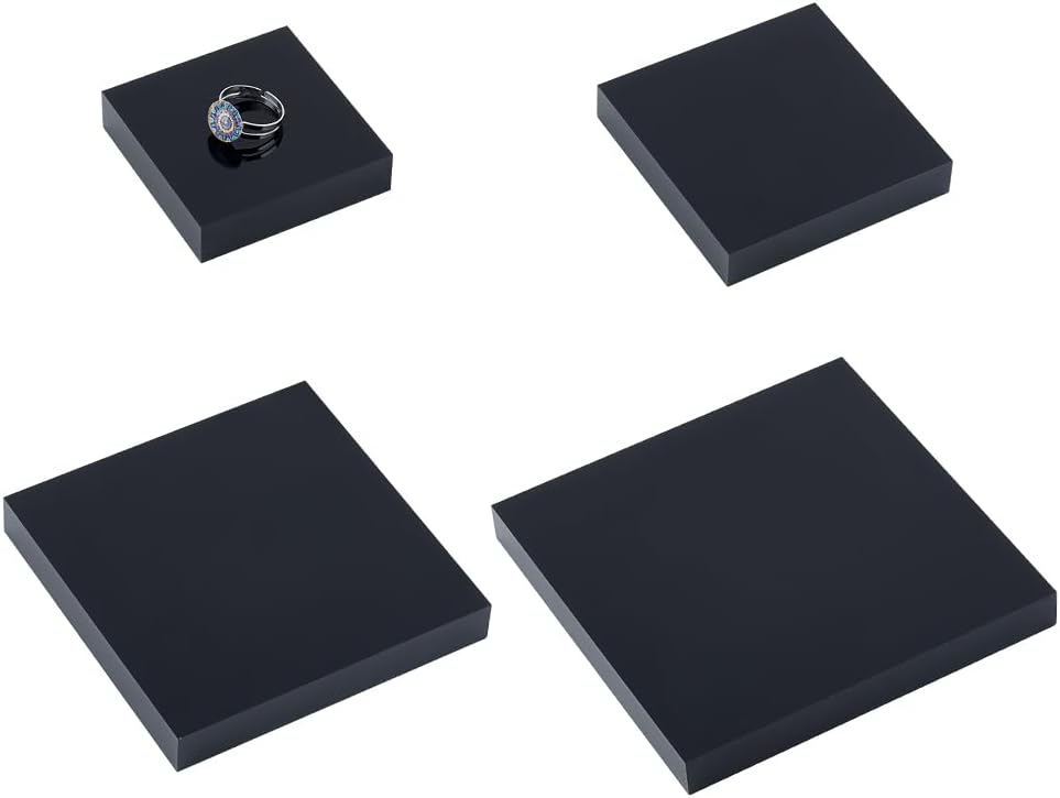 BENECREAT 4 Pcs Acrylic Display Blocks Mini Square Pedestals for Jewelry and Collectibles