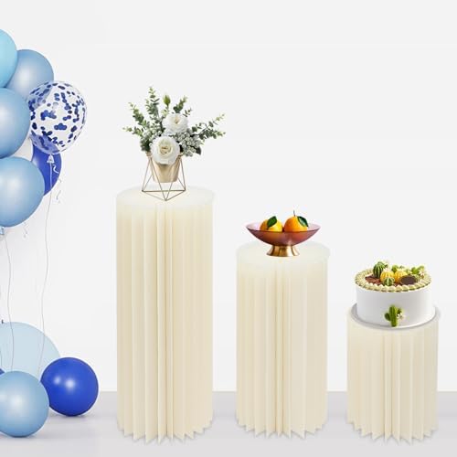Set of 3 Foldable Cylinder Pedestal Stands for Party Decorations