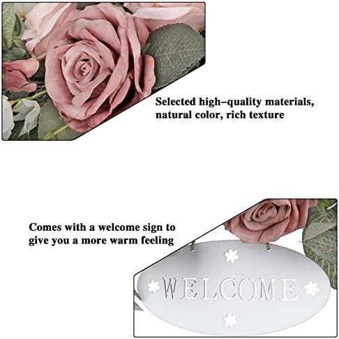 Artificial Rose and Eucalyptus Front Door Wreath with Welcome Sign