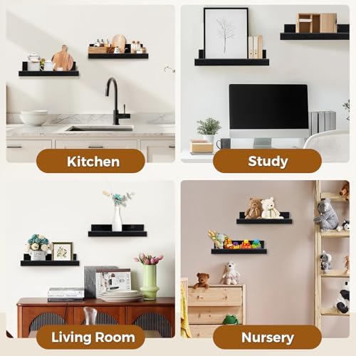 Muzilife 12 Inch Floating Wall Shelves Set of 2 Black