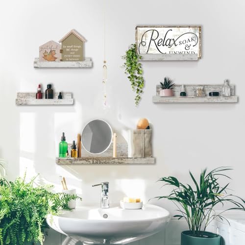 Walasis Rustic White Wall Mounted Floating Shelves