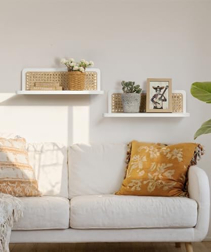Mazjoaru Rattan Wall Shelf Set of 2 Handmade Floating Shelves for Living Room and Bedroom