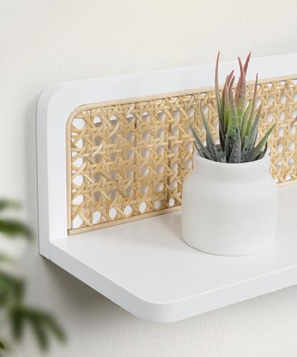 Mazjoaru Rattan Wall Shelf Set of 2 Handmade Floating Shelves for Living Room and Bedroom