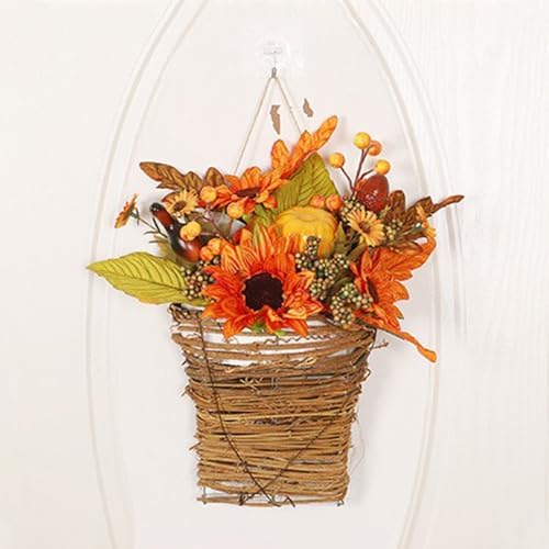 Thanksgiving Door Wreath with Sunflowers Pumpkins and Berries