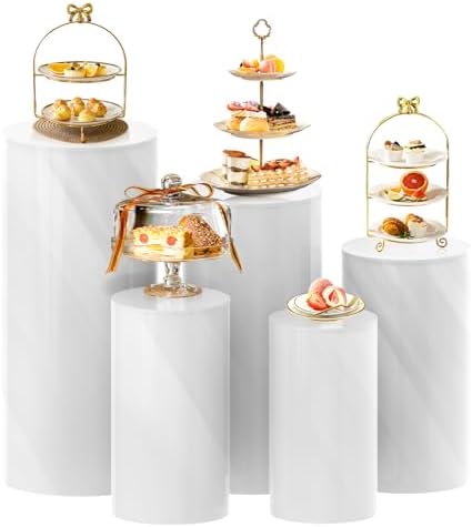 White Cylinder Pedestal Stands 5Pcs for Parties
