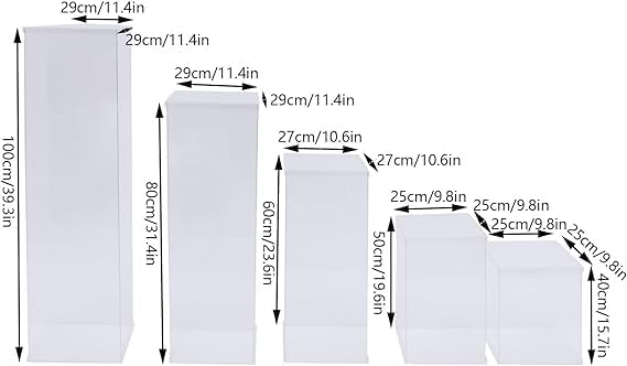 5 Pcs Clear Acrylic Pedestal Riser Display Boxes for Wedding and Exhibition Decor