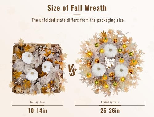 26 Inch Fall Wreath with Lights for Front Door